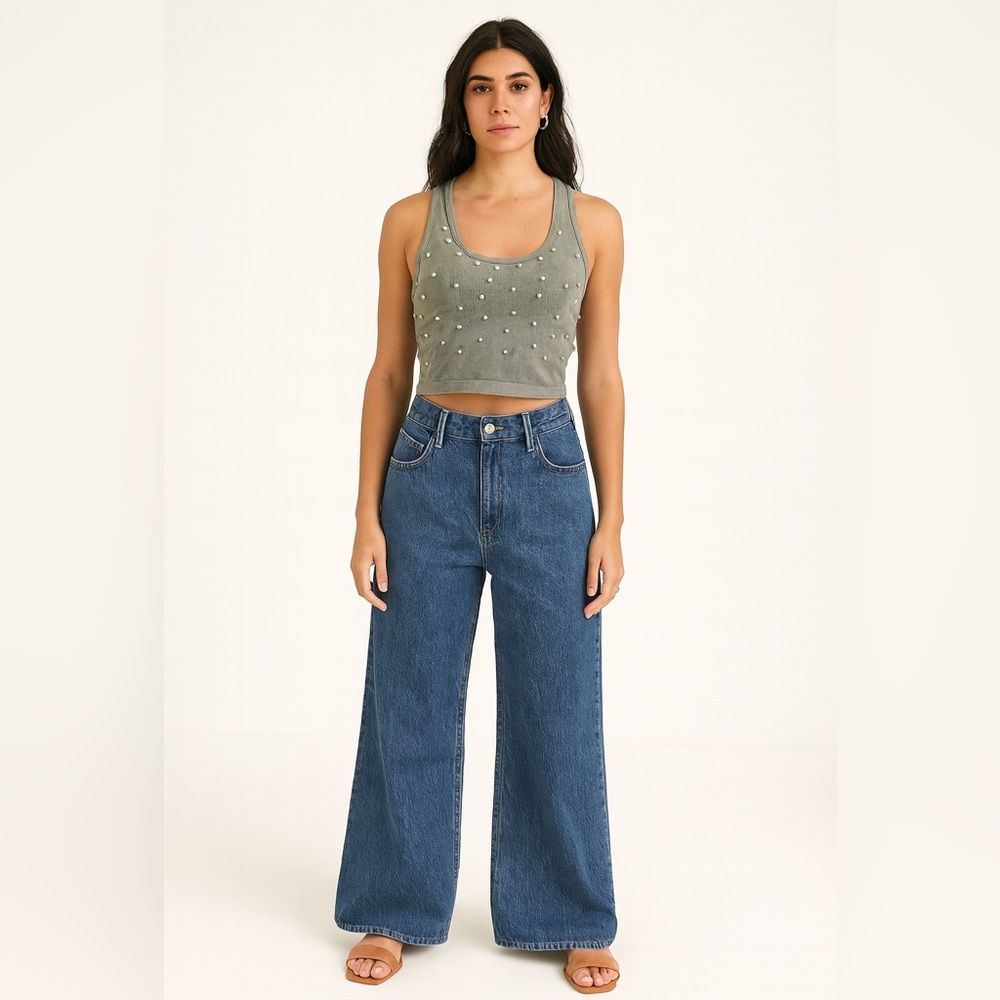 Jeweled Acid Wash Crop Top NWT